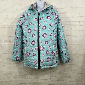 Turbine Blue Floral Reversible Hooded Ski Jacket
